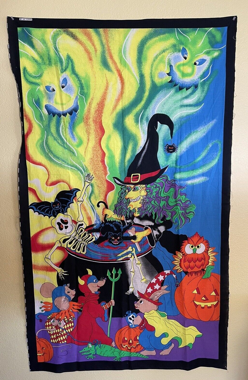 Halloween Vintage Black Light Large Tapestry Wall Hanging Psychedelic 90s