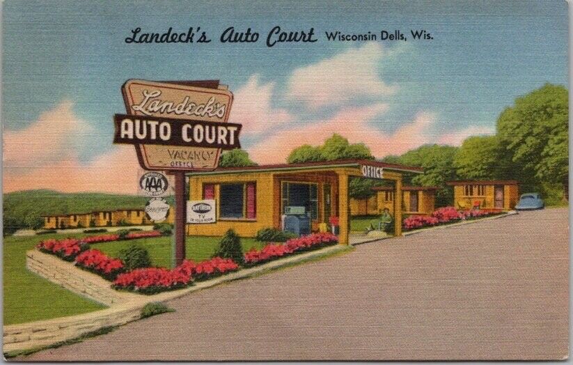 c1950s Wisconsin Dells WI Postcard LANDECK'S AUTO COURT Motel / Highway 12 Linen