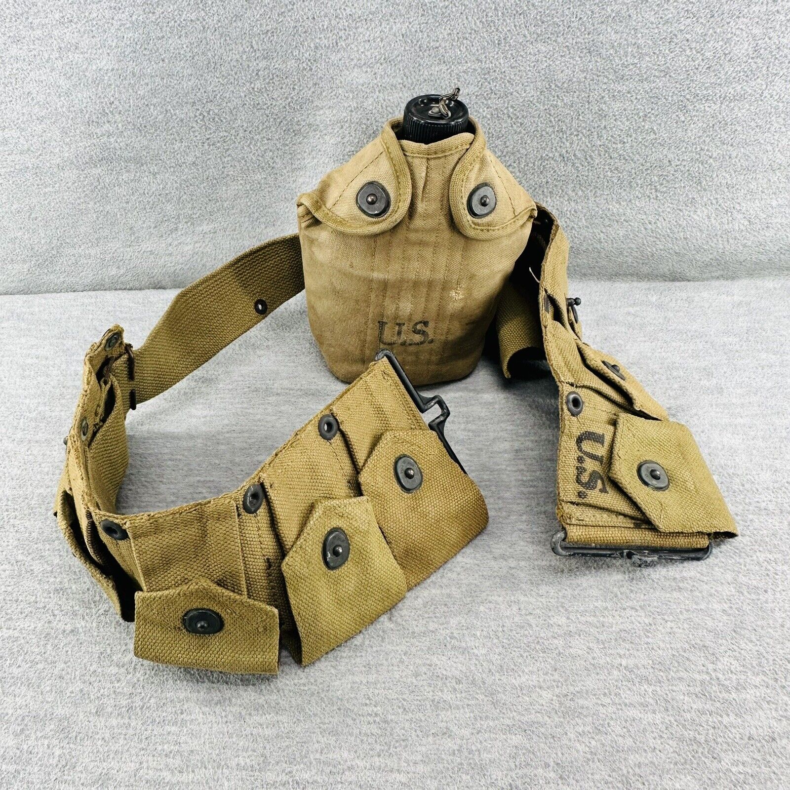 EARLY WWII Canteen Cover FOLEY MFG. CO. 1942 & Army AMMO WEB BELT 10 POCKET EXC