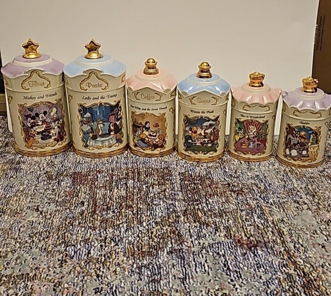 Rare Vintage 1995 Lenox Walt Disney Kitchen Canister Jars In Complete 6