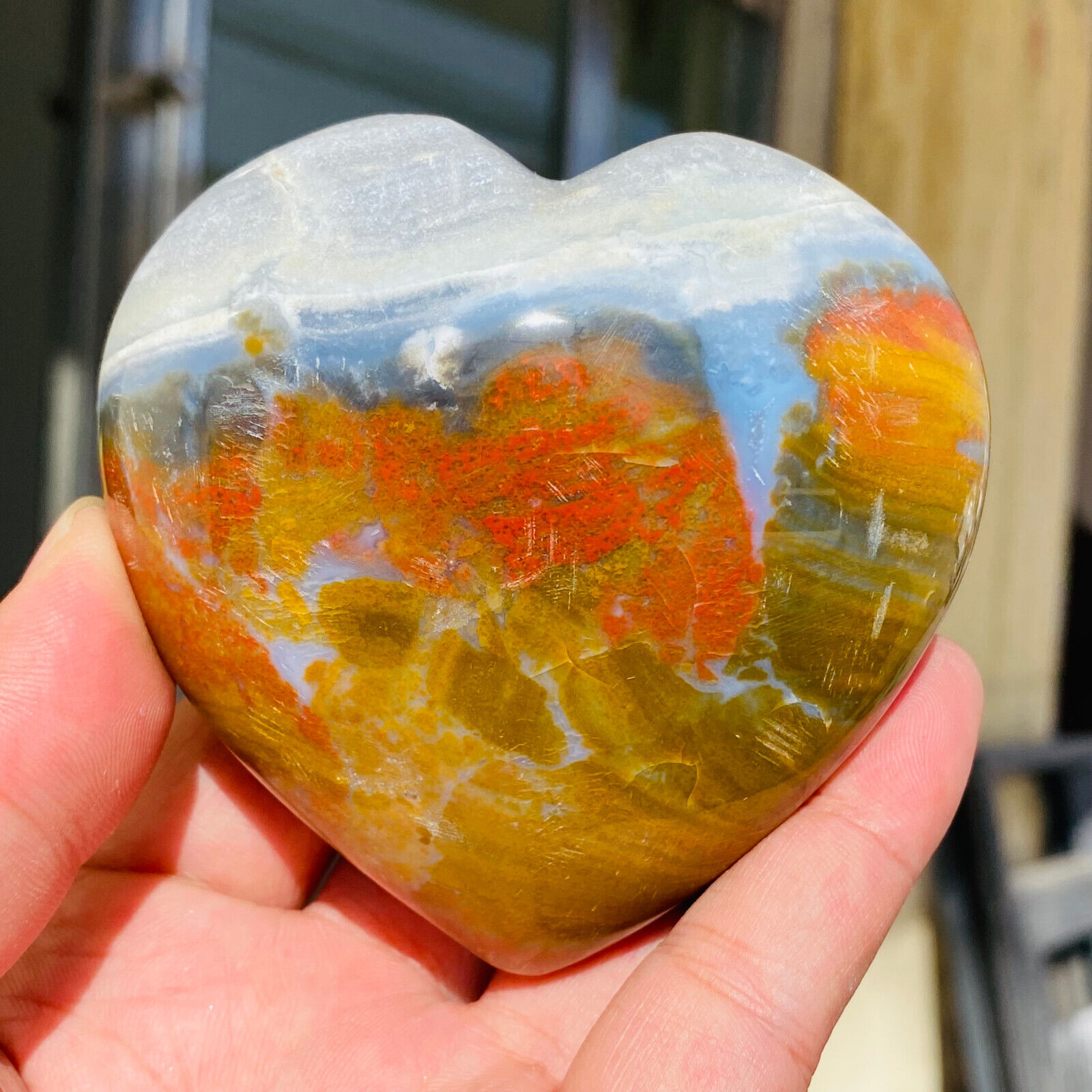 375g Natural Colourful Ocean Jasper Crystal Heart Mineral Specimen Healing