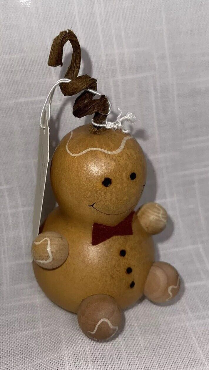 NWT Meadowbrooke Gourds Gingerbread Man Red Bow Tie Ornament