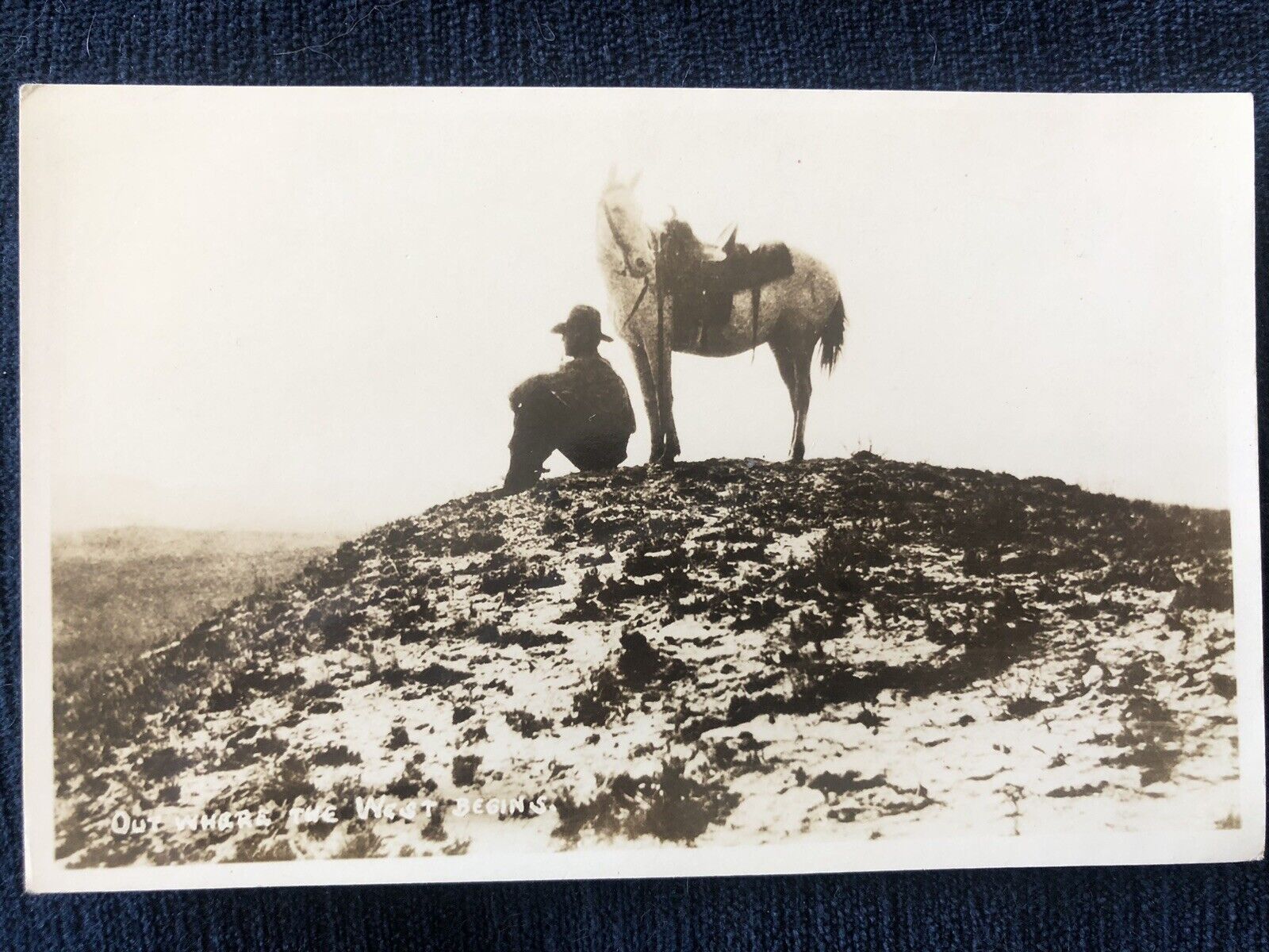 Vintage RPPC Cowboy & Horse “Out Where The West Begins”