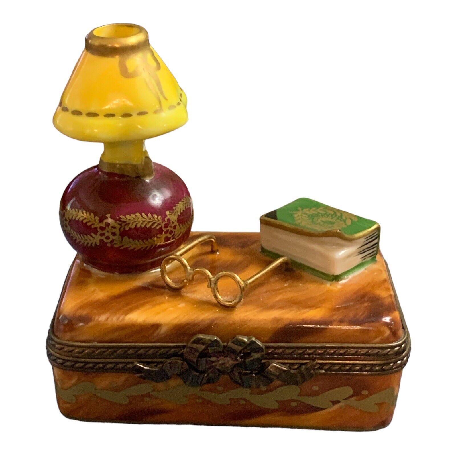 Limoges Peint Main France Marque Deposee Trinket Box Attached Lid, Suitcase,Book