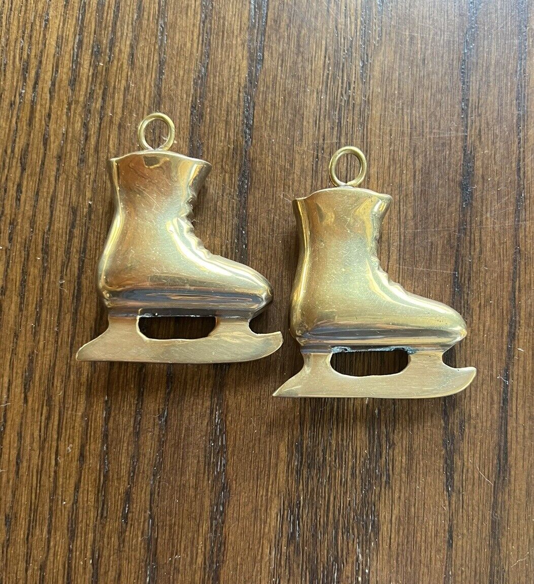 Vintage Brass Pair Of Ice Skates Ornaments *Please Read Description And See Pics