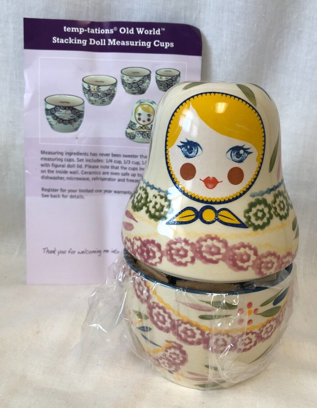 TEMP-TATIONS by TARA OLD WORLD NESTING DOLL 4 Sizes MEASURING CUP SET NEW IN BOX