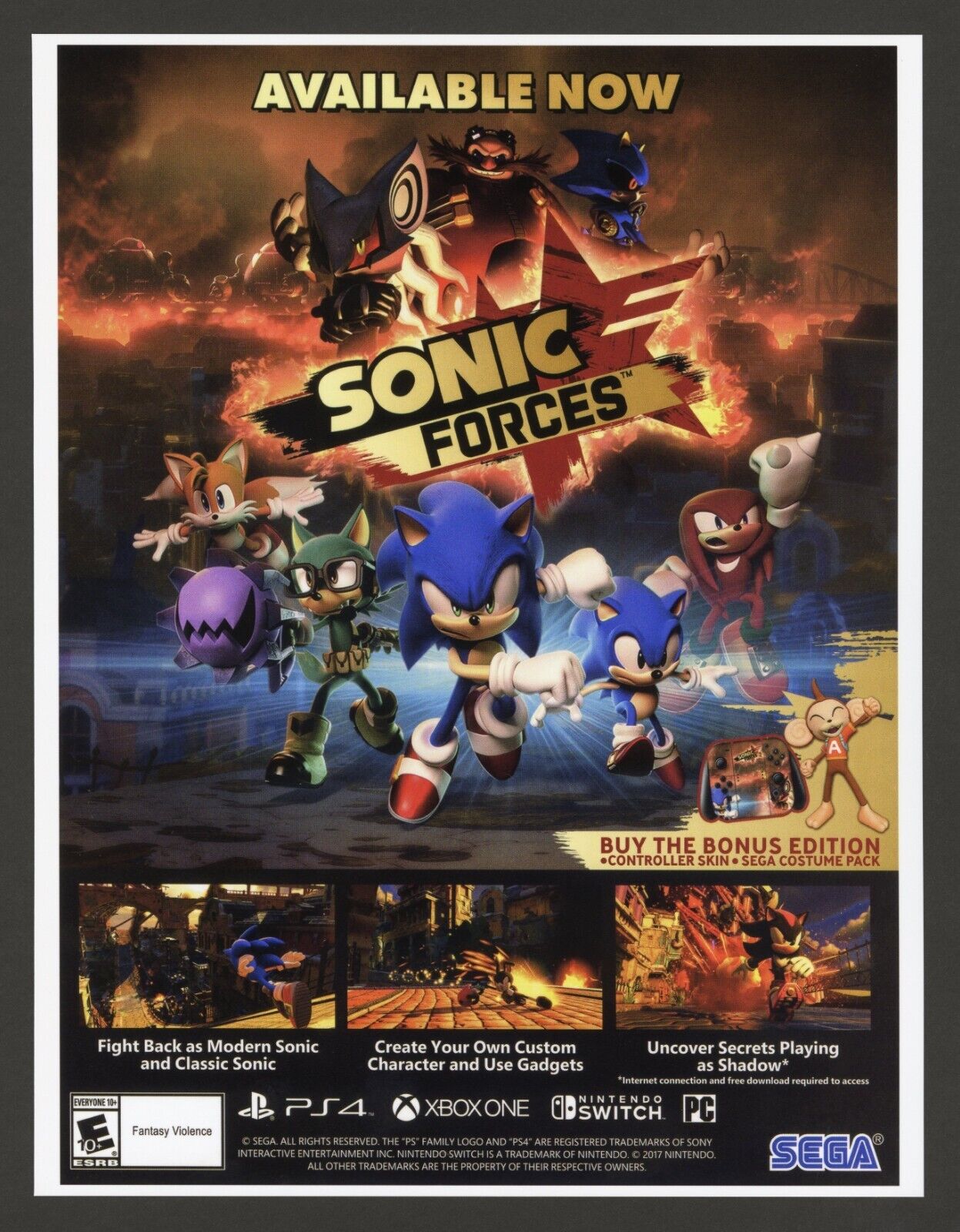Sonic Forces PS4 Xbox One Nintendo Switch PC Game Promo Ad Art Print Poster