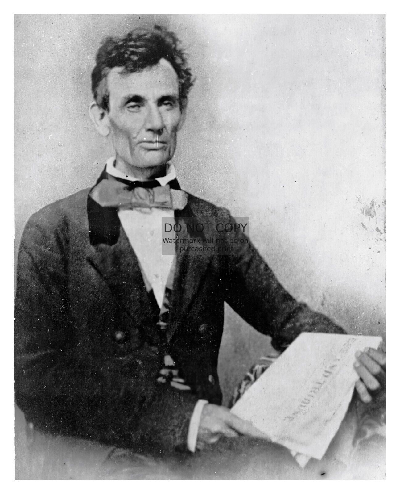 EARLY PRESIDENT ABRAHAM LINCOLN HOLDING ANTI-SLAVERY NEWSPAPER 1854 8X10 PHOTO