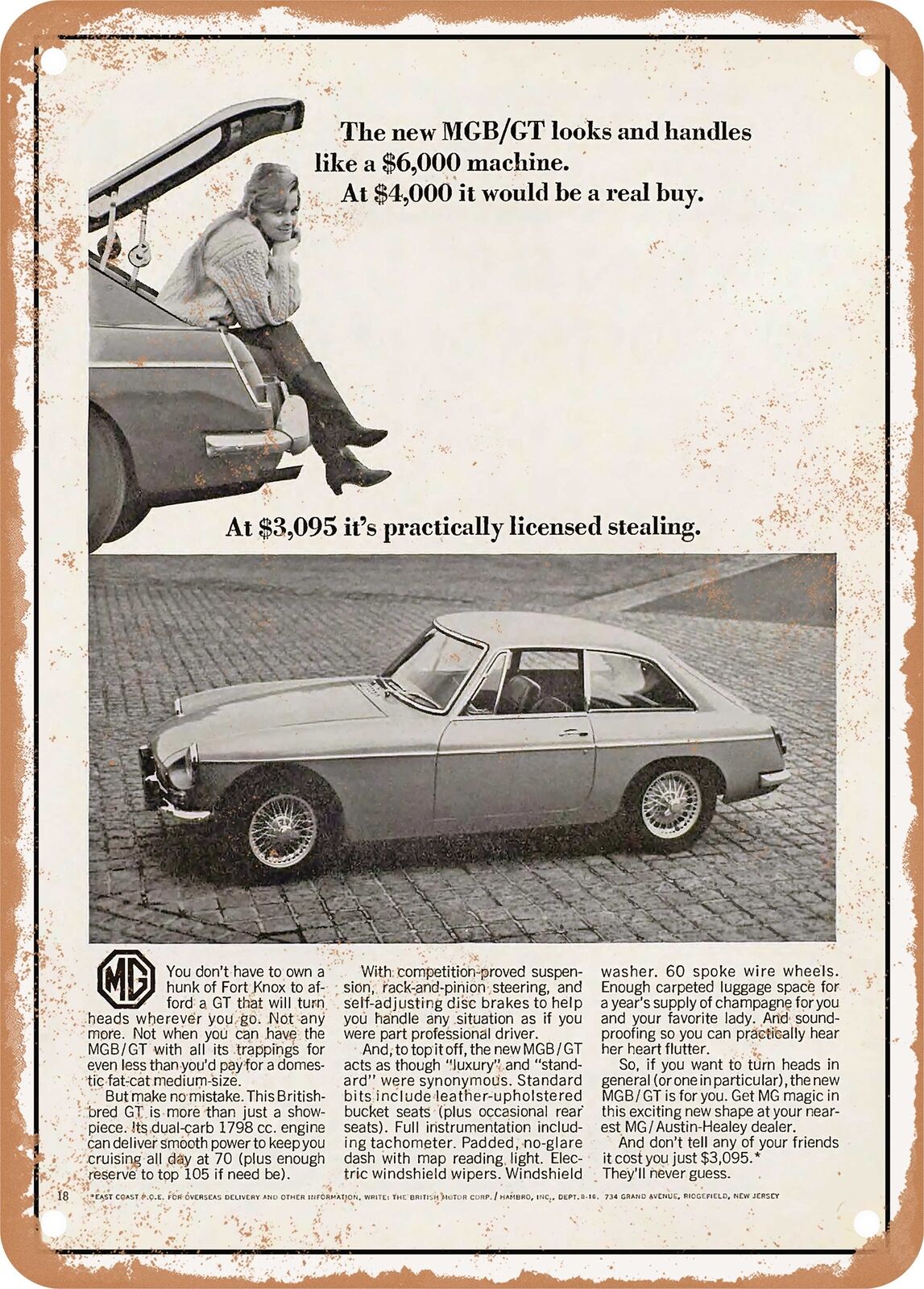 METAL SIGN - 1967 MG MGB GT Vintage Ad