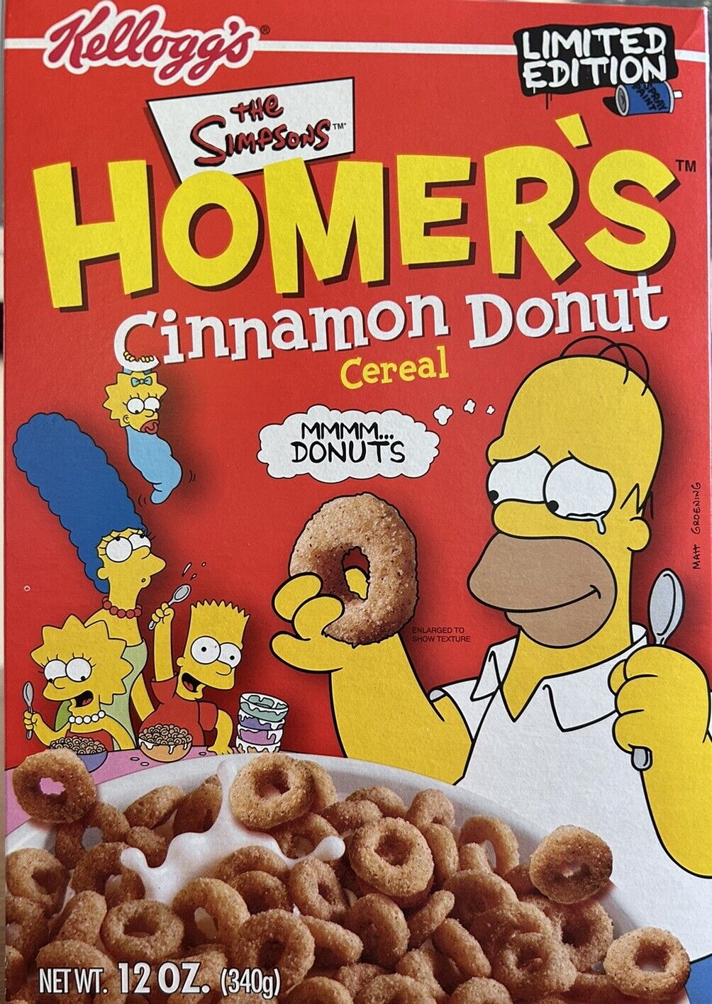 The Simpsons Homer's Cinnamon Donut Kellogg's Limited Edition Cereal Box 2001
