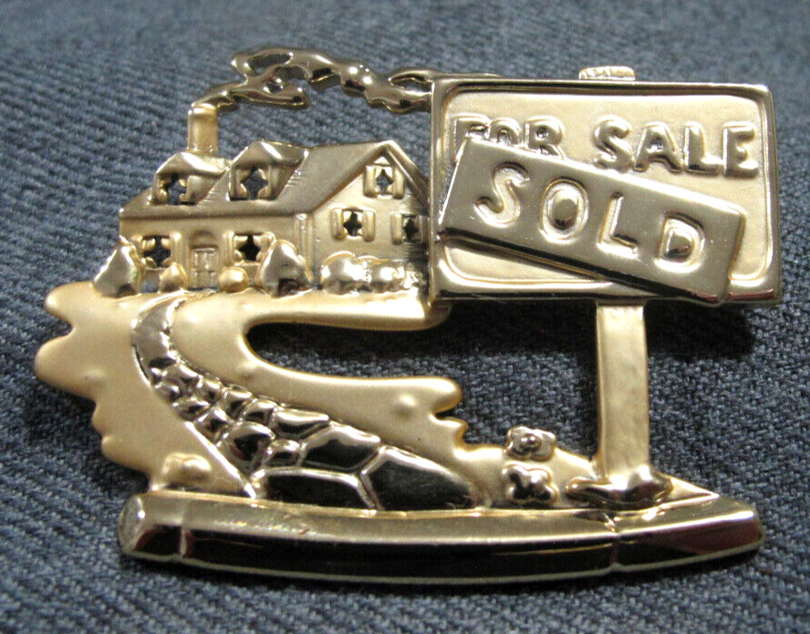 Vintage signed AJC goldtone metal  For Sale Sold house pin brooch 