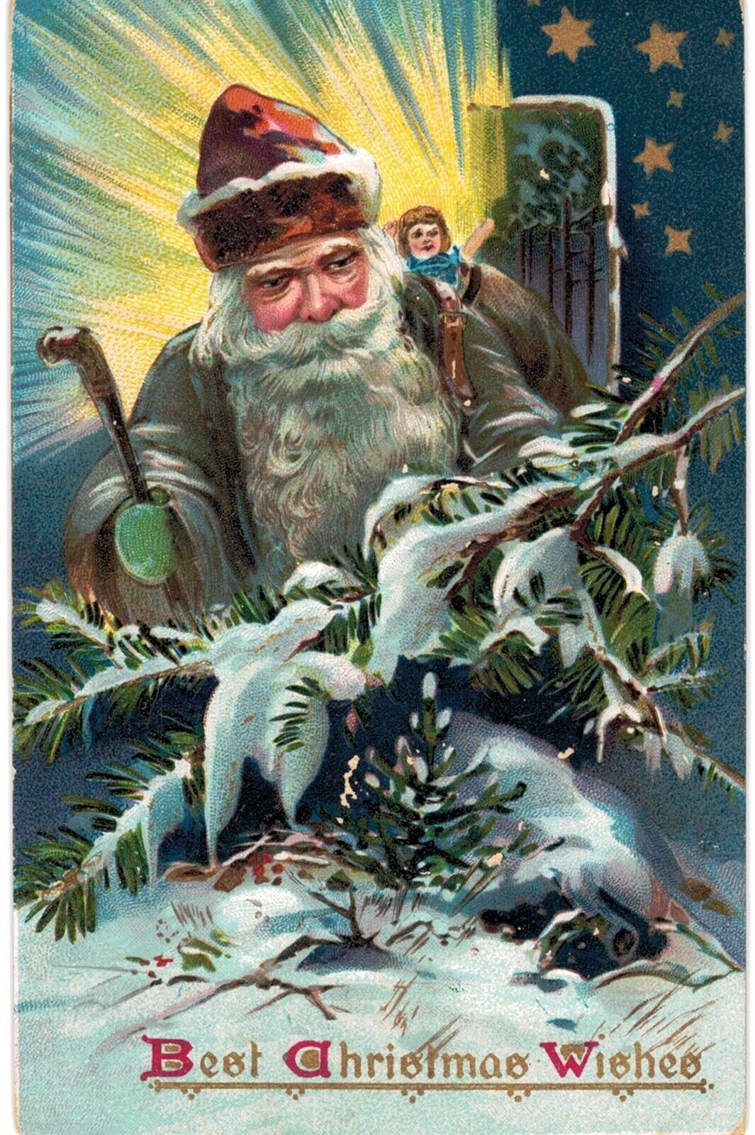 Christmas Fine Green Santa Portrait Tuck\'s 102 1910 