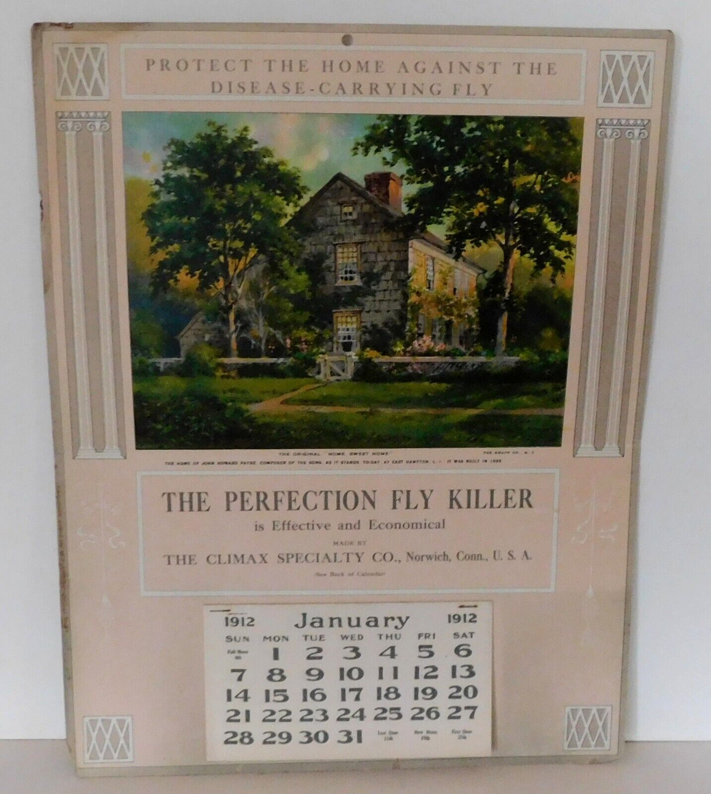 1912 Wall Calendar The Climax Specialty Co The Perfection Fly Killer Norwich CT