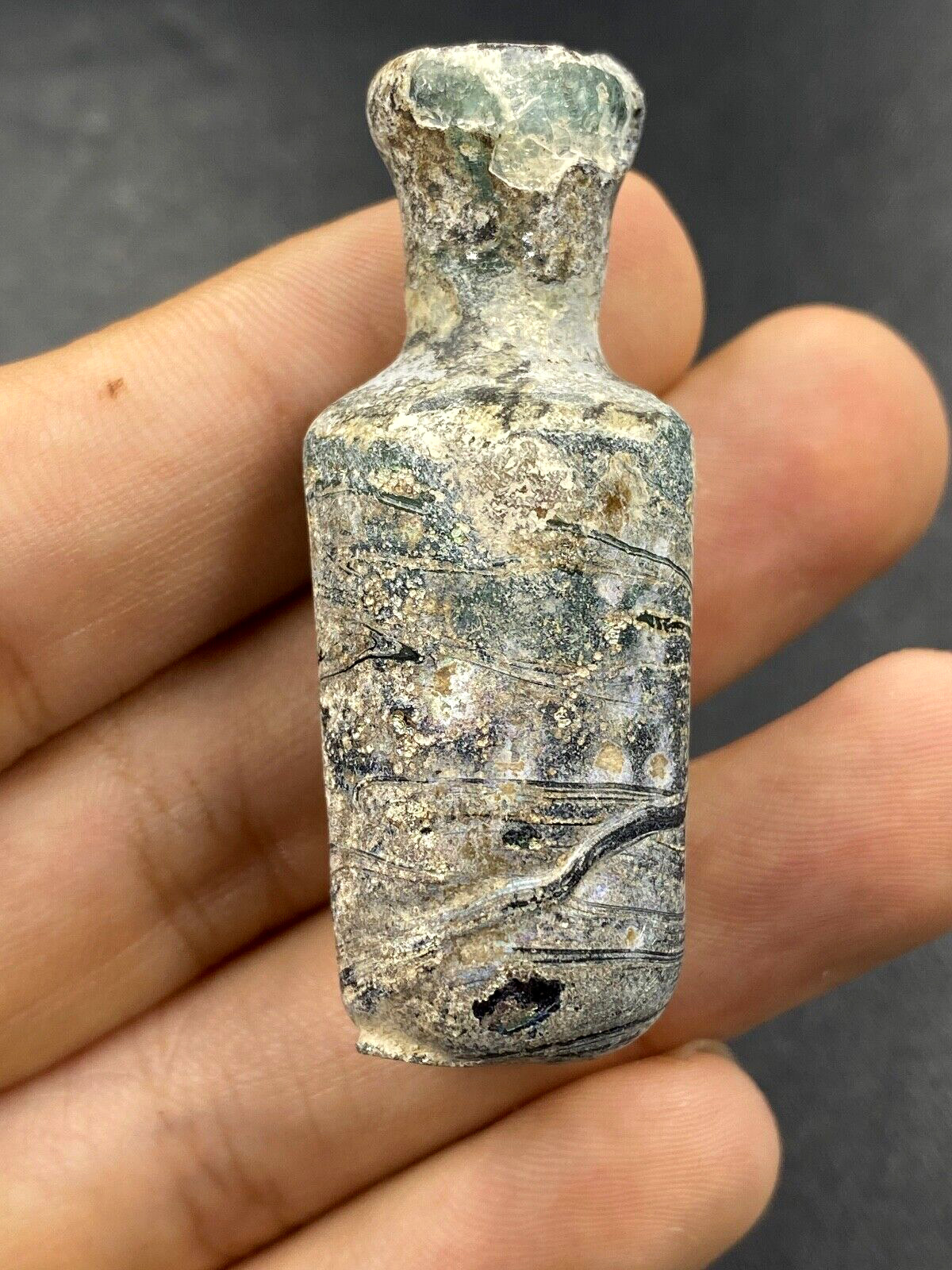 Beautiful Roman Glass Bottle  Container with Iridescent Patina 2nd Century AD