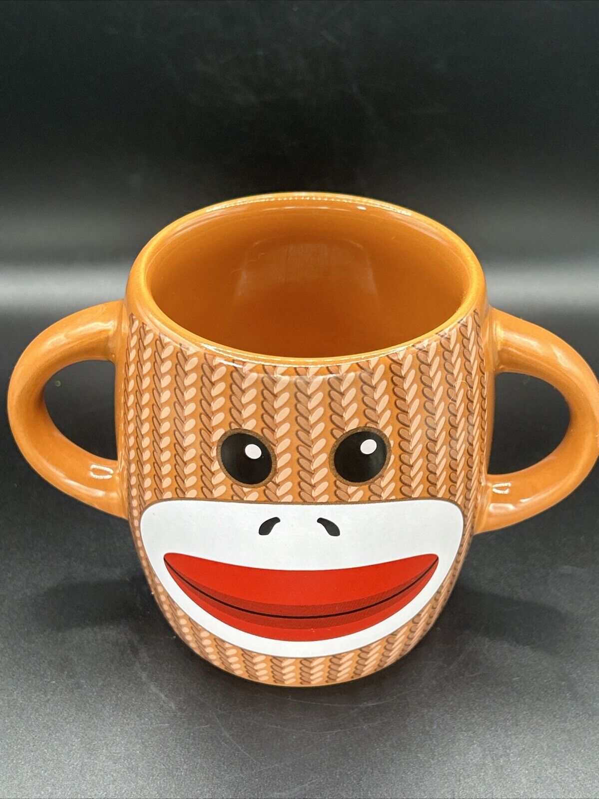 Vintage Galerie Sock Monkey Double Handle Porcelain Coffee Or Tea Cup Mug ( AC).