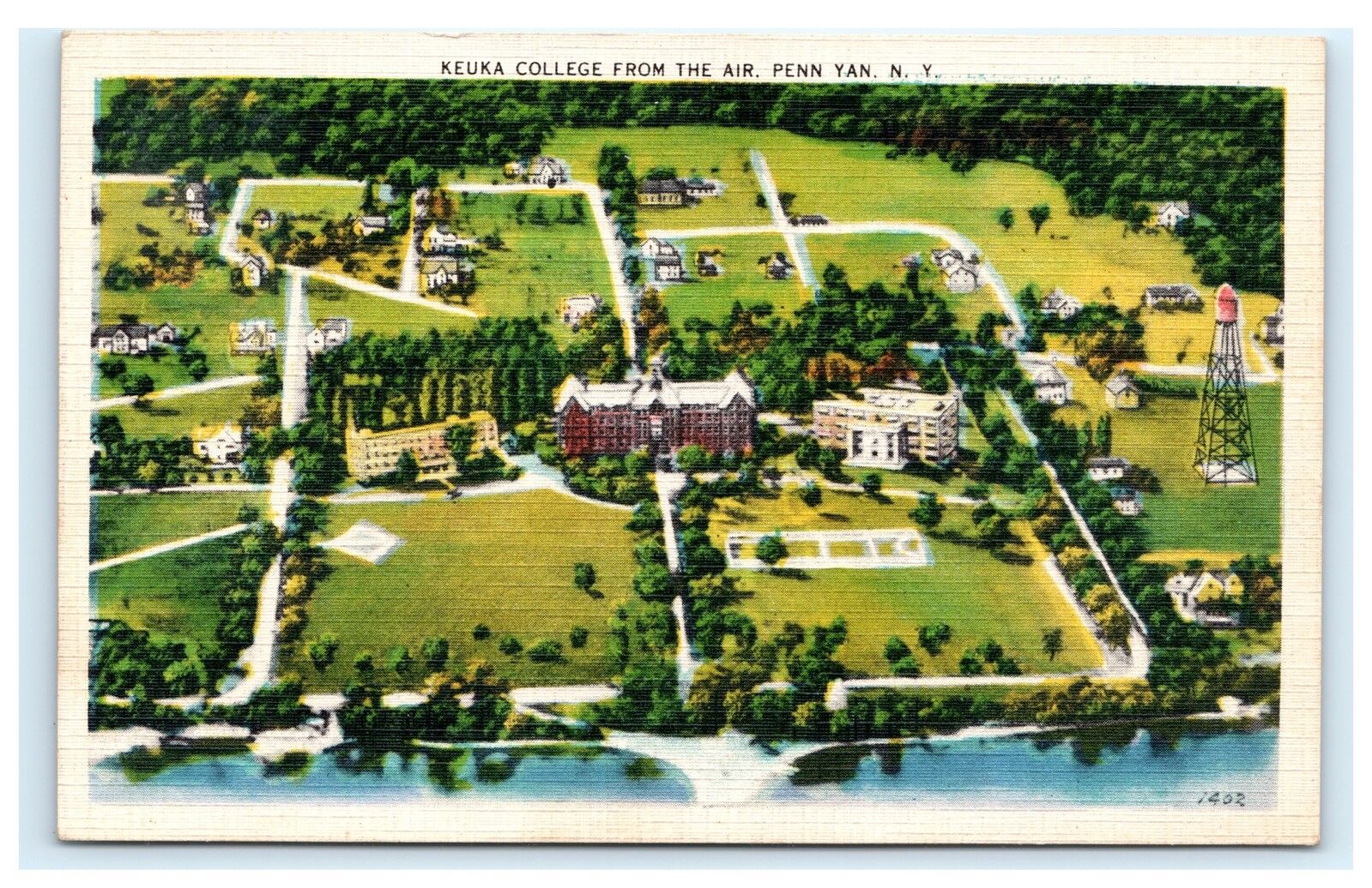 Keuka College from the Air Penn Yan NY Aerial Bird’s Eye View Linen Postcard B9 