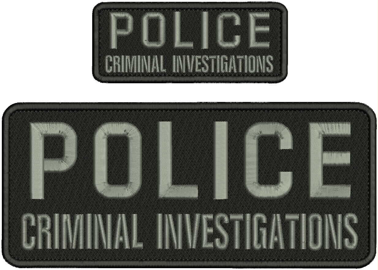 Police Criminal Investigations embroidery patches 4x10 and 2x5 hook black gray