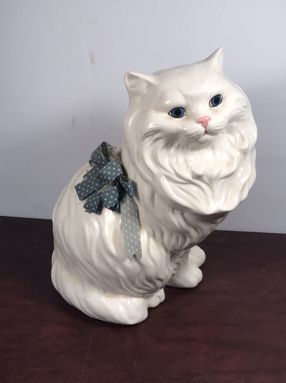 Vintage Ceramic Persian Cat Blue Eyes Large