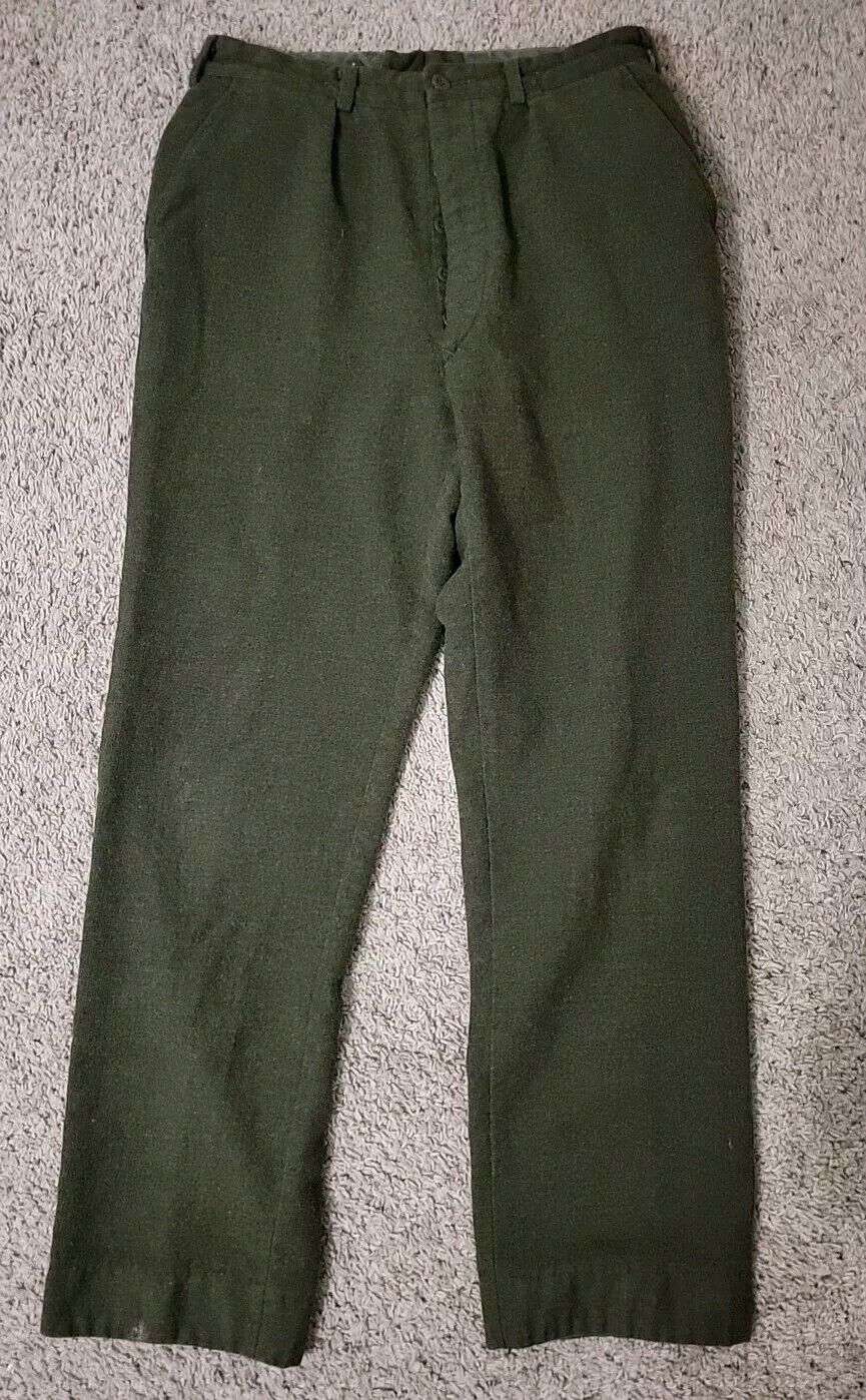Vtg WWll U.S. Dutch Army OD Wool Trouser Pants Sz 30x30 Olive Green Warm 