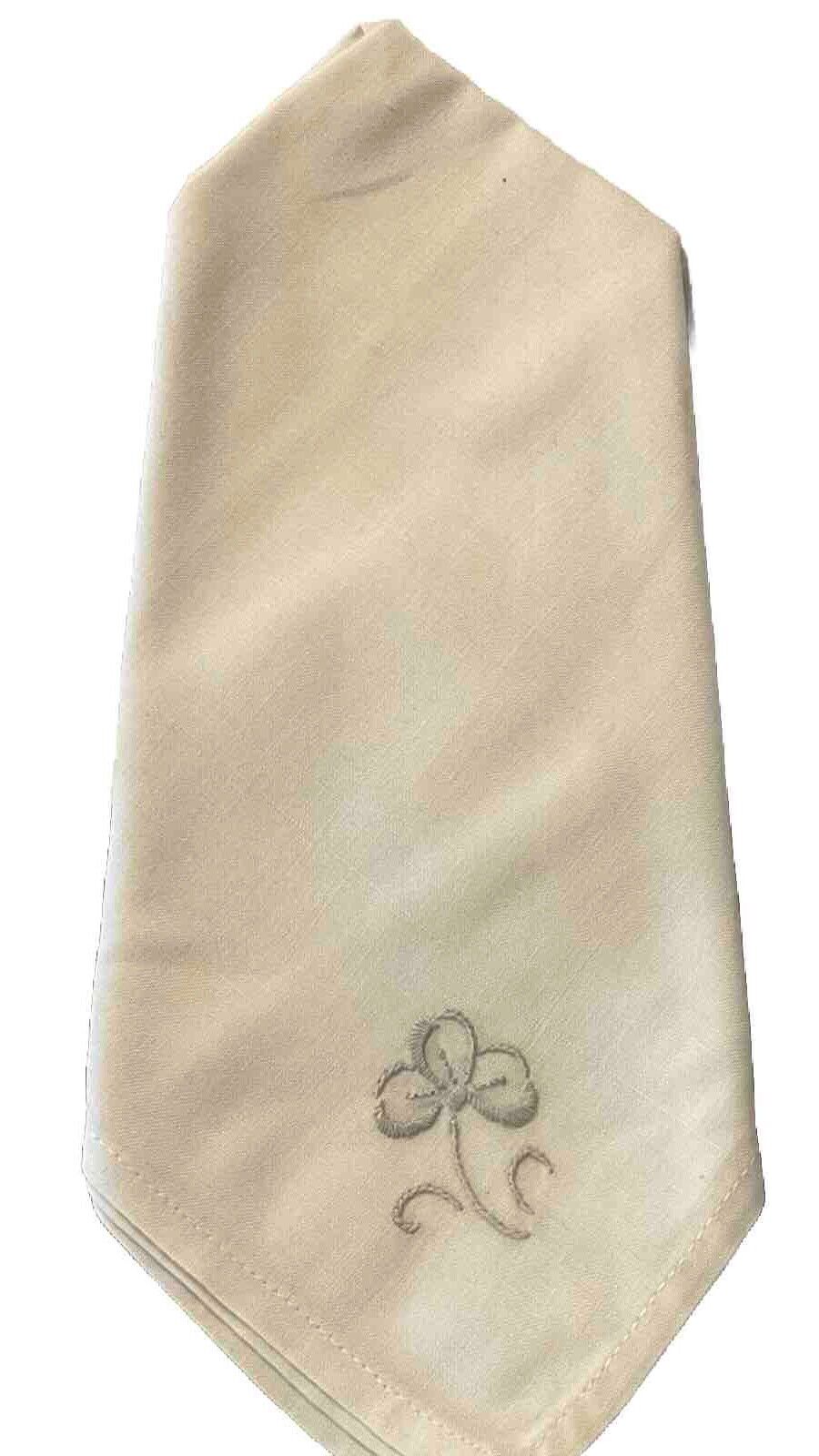 Linen Napkins 12 Vintage Antique White Soft Gray Flower Handmade Embroidered