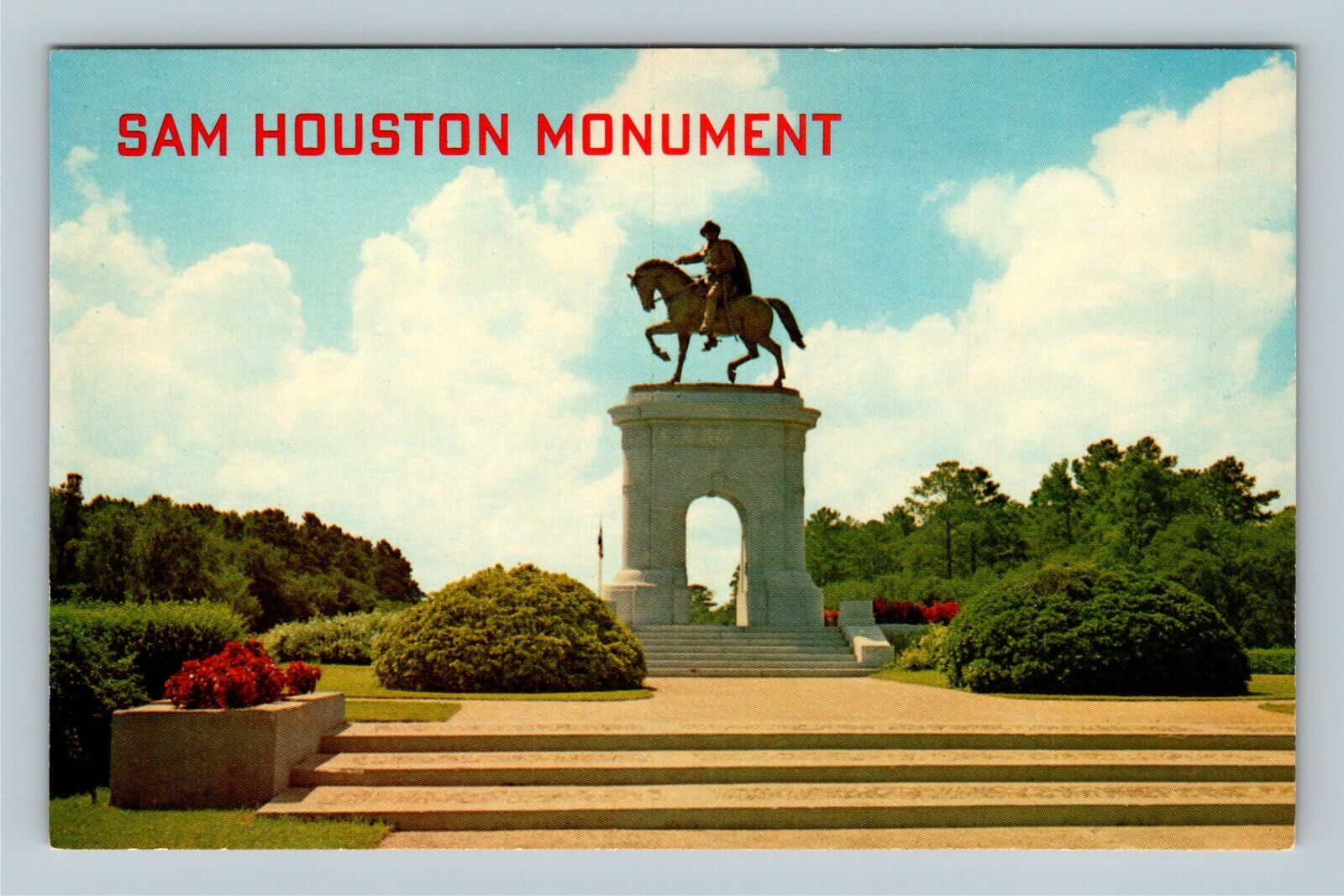 Houston TX, Sam Houston Equestrian Monument, Hermann Park Vintage Texas Postcard