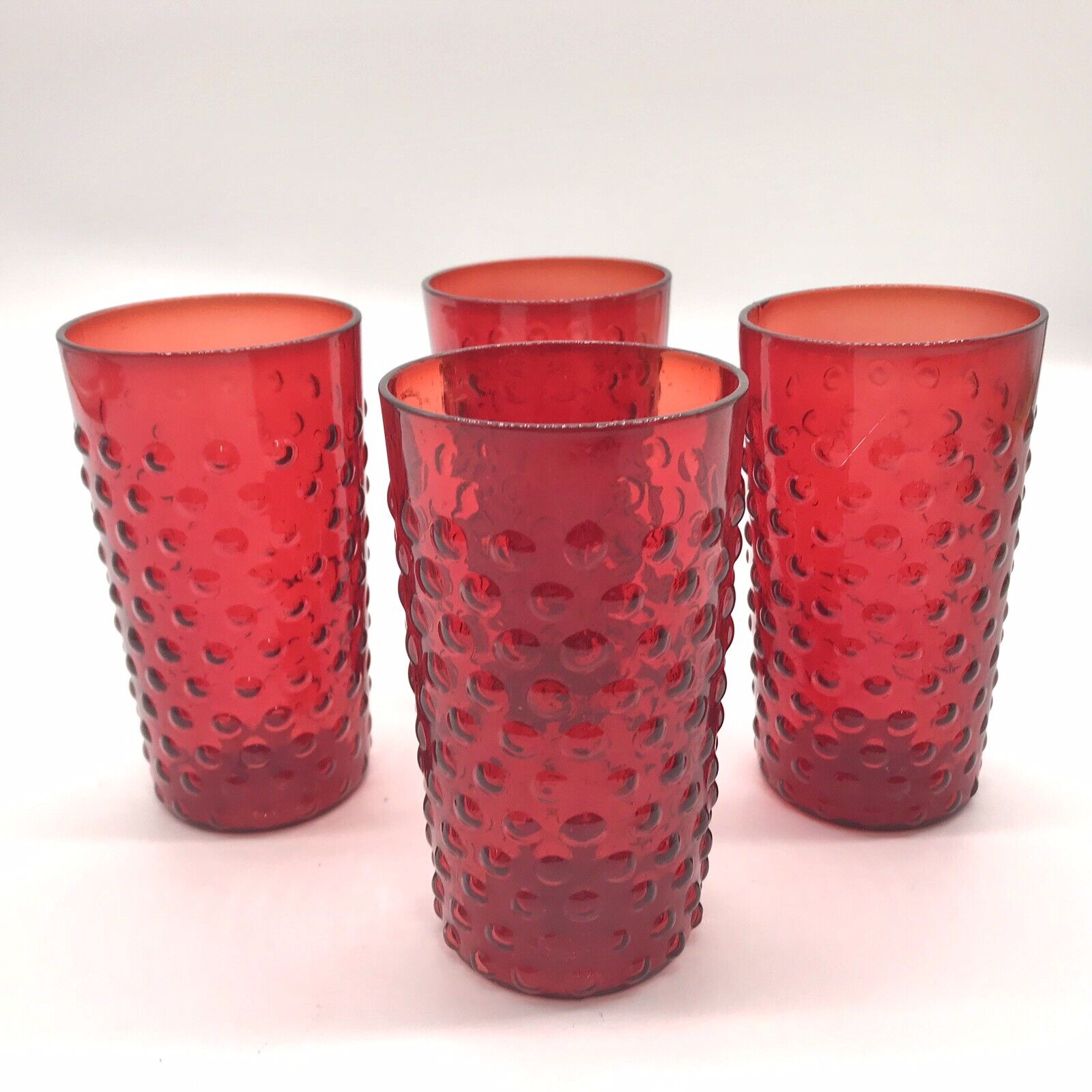 Vintage Ruby Red Hobnail Glasses/Tumblers Anchor Hocking Set of 4 1930's