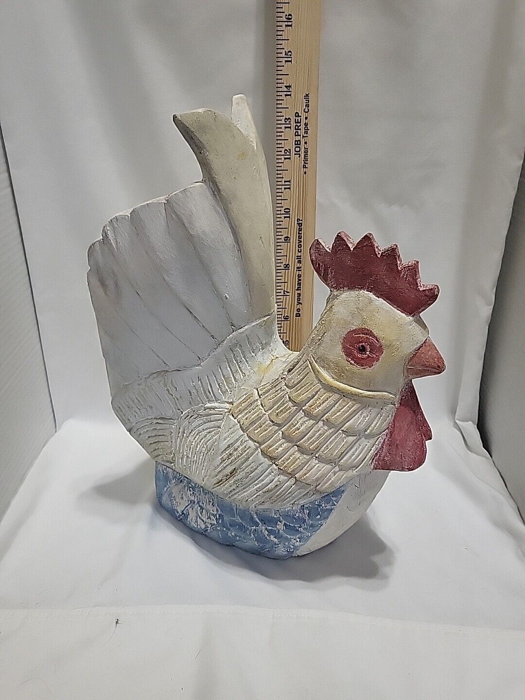 Large & Heavy Vintage Rustic Farmhouse Hand-carved Wooden Chicken 13\
