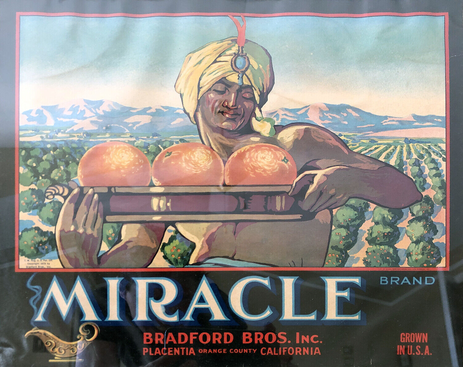 rare antq advertising lithograph graphic crate label california orange producers