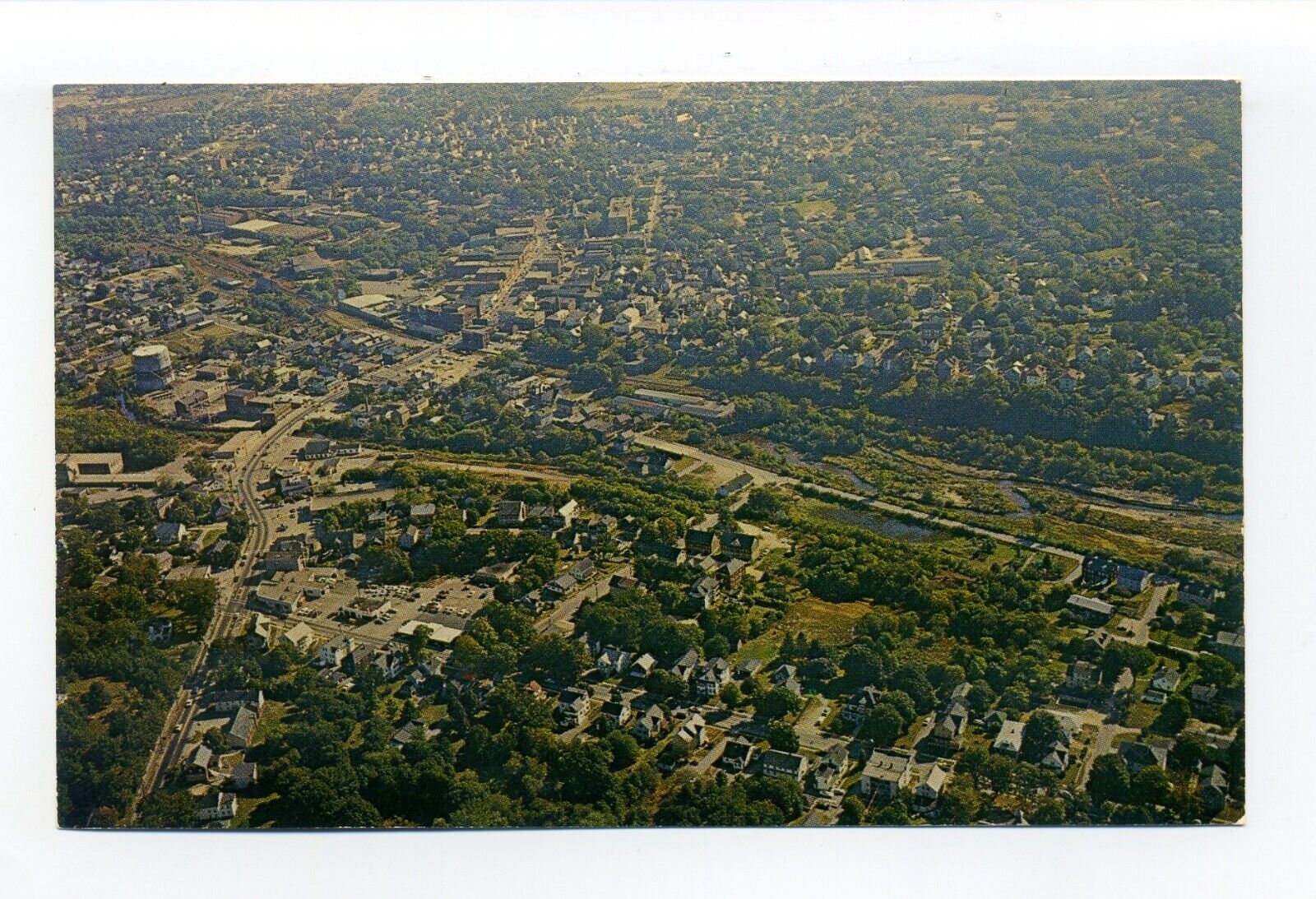 Webster, Dudley MA 1971 postcard, Aerial View, streets, homes