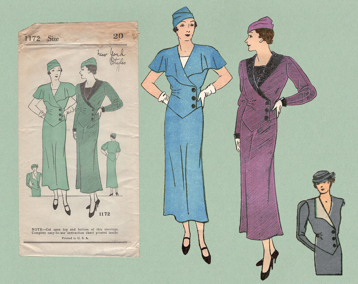 Vtg 30s Art Deco Sewing Pattern New York Styles 1172 Dress Hollywood Glam 38 FF