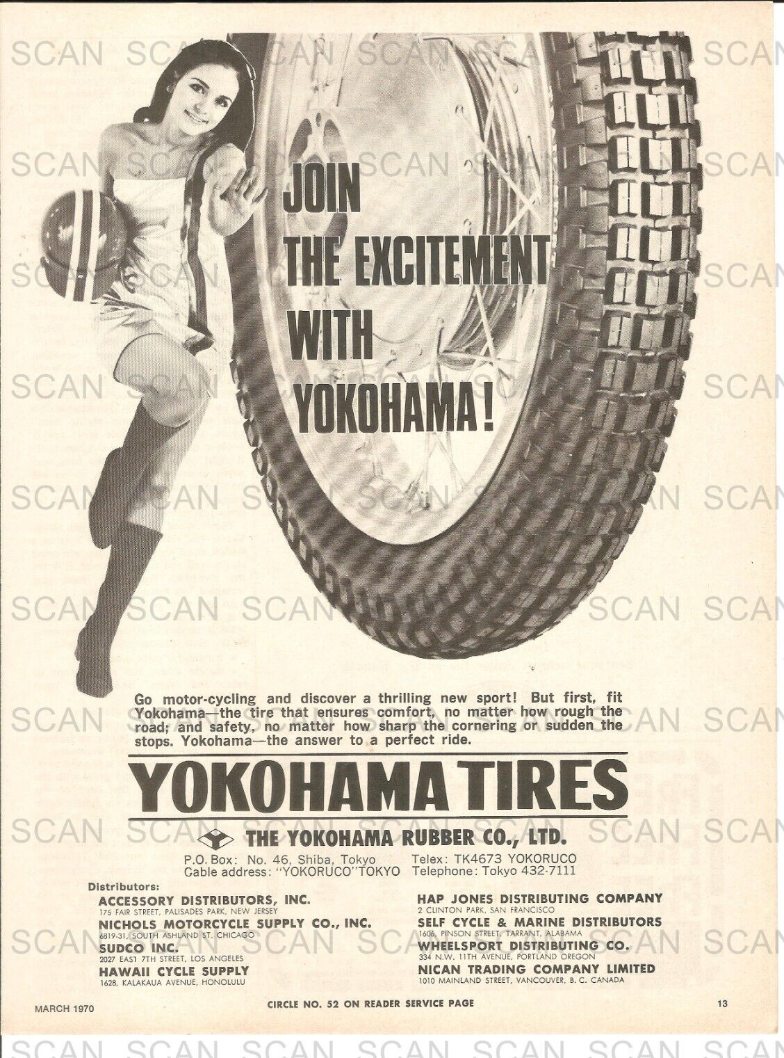 1970 Yokohama Motorcycle Tires Vintage Magazine Ad    Sexy Girl