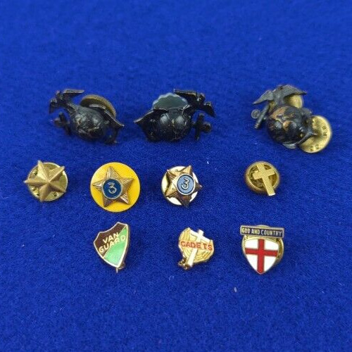 10x Lot Vintage Militaria Marines Faith God Country Pins Screw-Back Assorted #G2