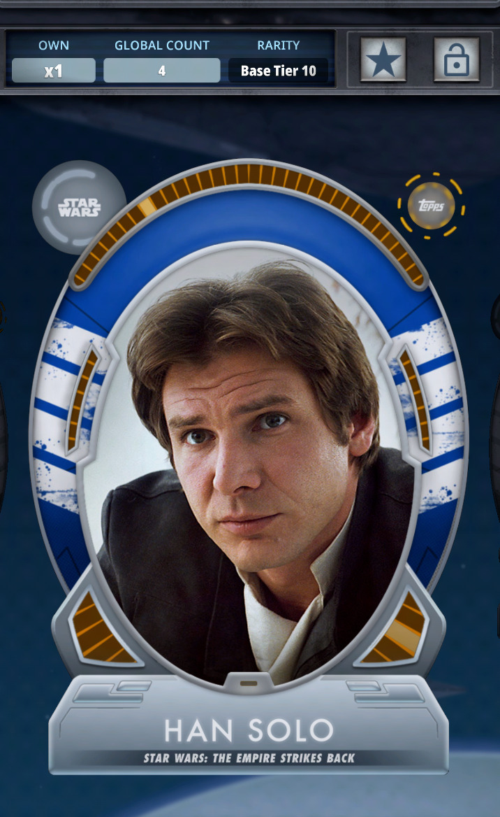 Topps Star Wars Card Trader 4cc HAN SOLO BASE TIER 10 SUPER RARE CARD EMPIRE 