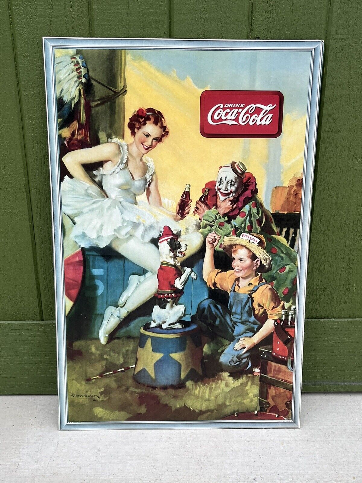 Vtg 1936 Coca-Cola Ballerina Clown Vertical Cardboard Sign NOS Unused Sundbloom