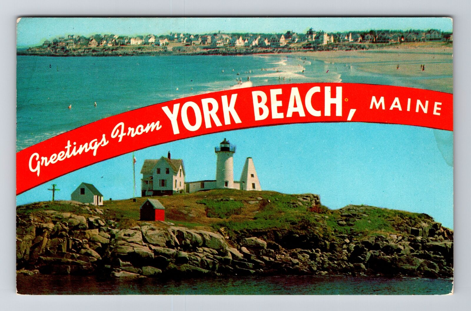 York Beach ME-Maine, Scenic Greetings, Lighthouse, Vintage Postcard