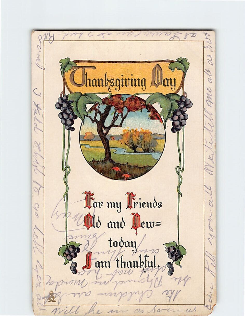 Postcard Thanksgiving Greeting Card with Poem and Grapes Embossed Art Print