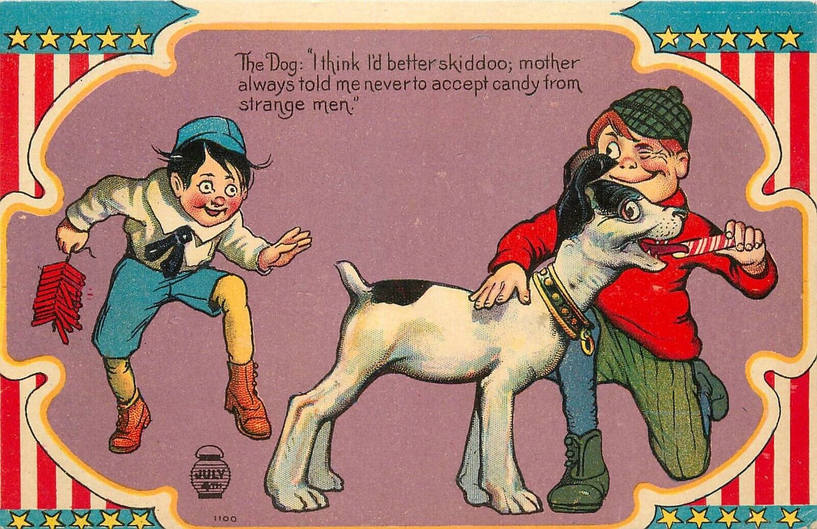 Postcard C-1910 Bad Boys Dog Firecrackers Patriotic Comic Humor 23-5219
