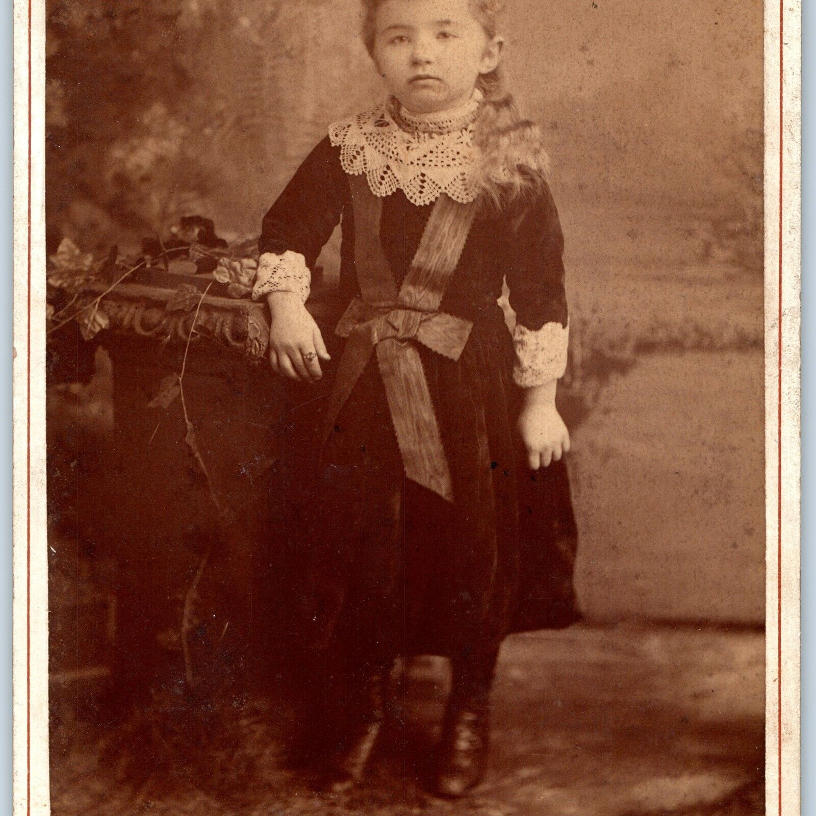 c1880s Harrisburg, PA Smug Little Girl Unique Fashion Cabinet Card Photo Fox B15