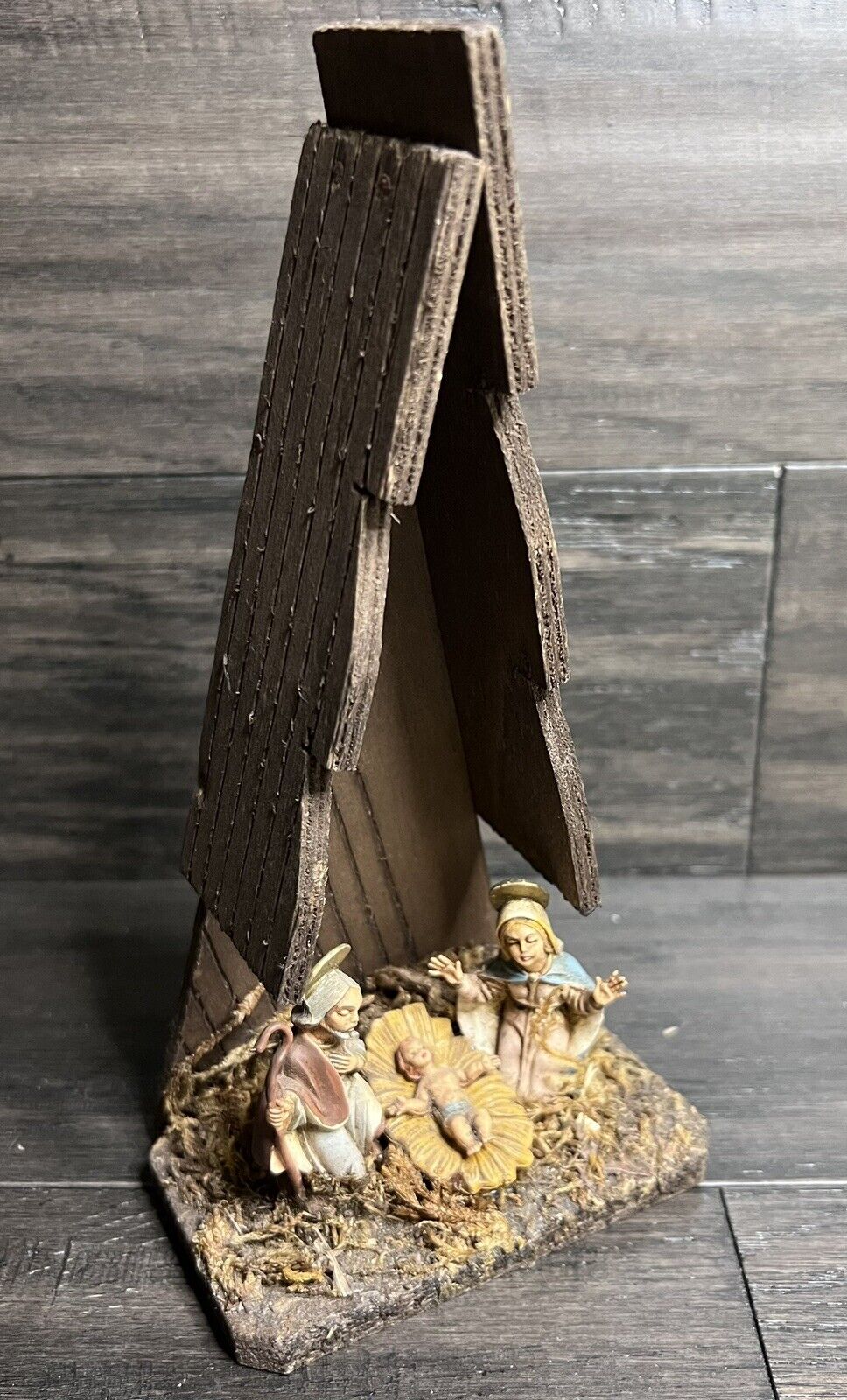 Vintage Italian Nativity Set  Wooden Creche Manger, A Frame - Made In Italy
