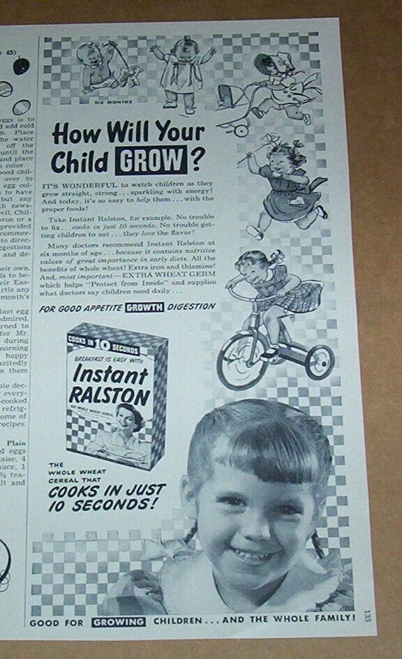 1949 print ad - Ralston Cereal breakfast Cute little girl Vintage Advertising