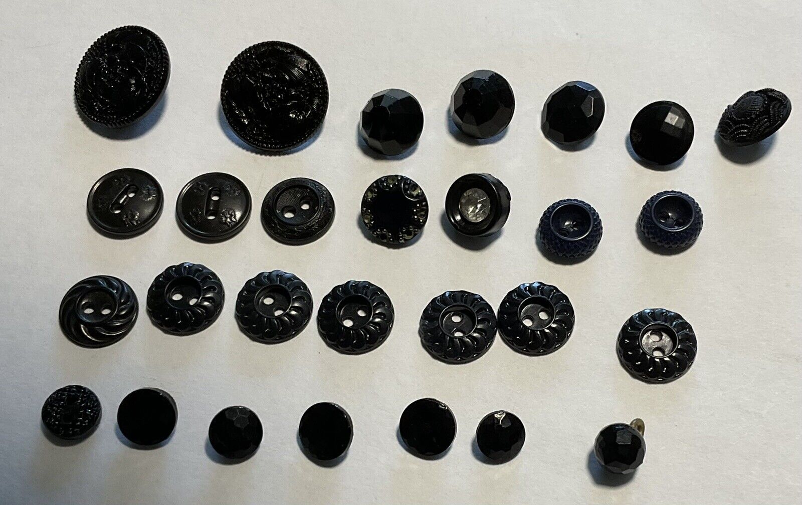 28 Vintage Fancy Shiny Black Buttons Lot - 