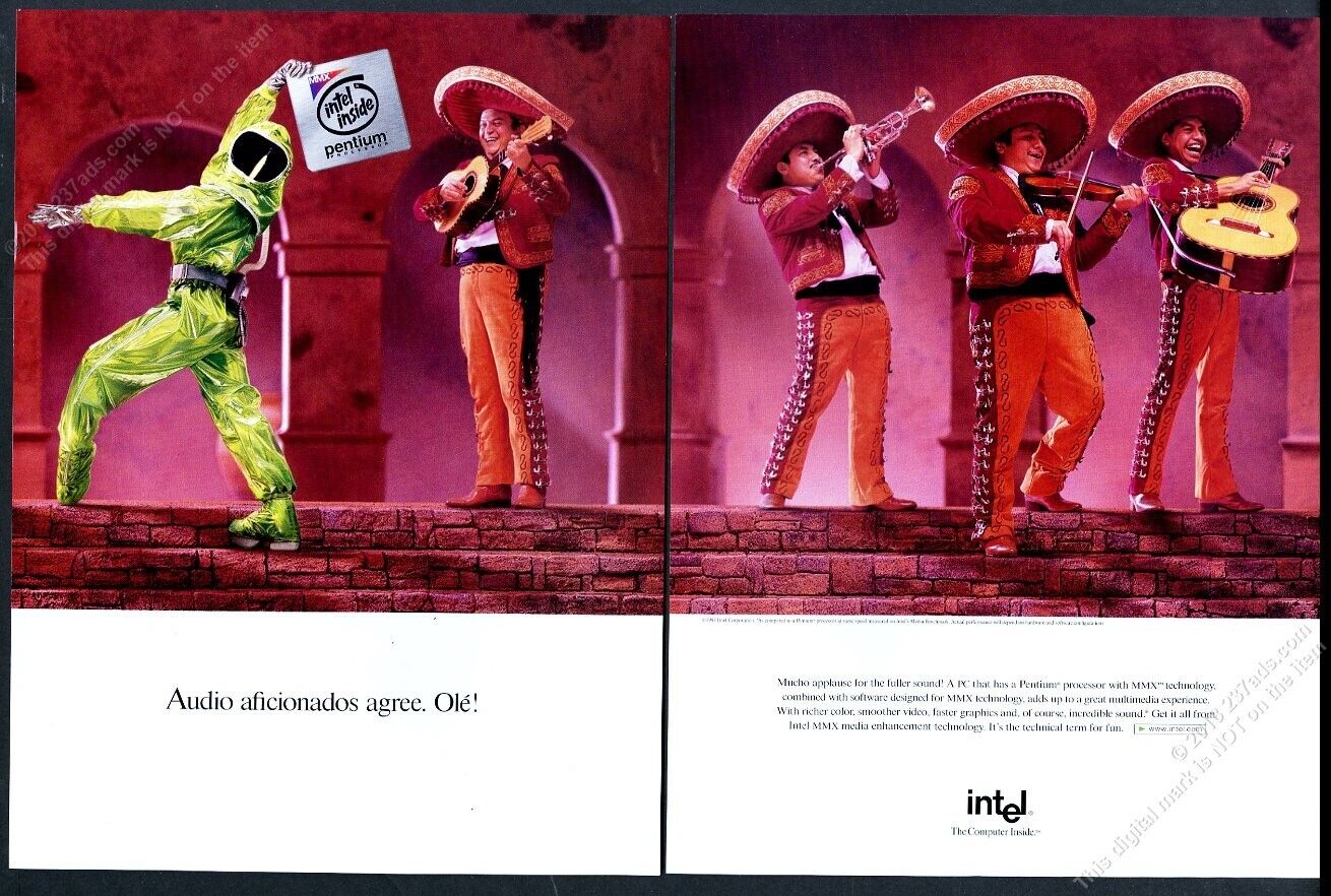 1997 Intel Pentium processor Bunny People mariachi band photo vintage print ad