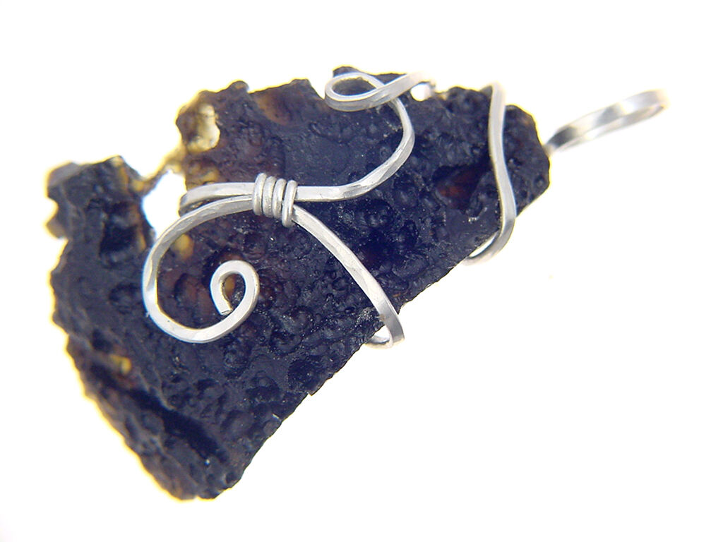 BUTW Sterling Silver Wire Wrapped Natural Tibetan Tektite pendant SP chain 2547P