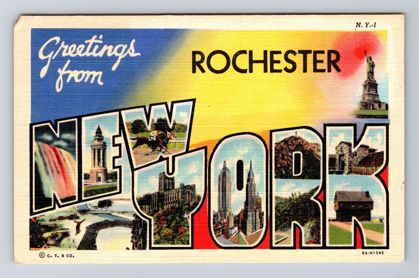 Rochester NY-New York, LARGE LETTER Greetings Vintage Souvenir Postcard