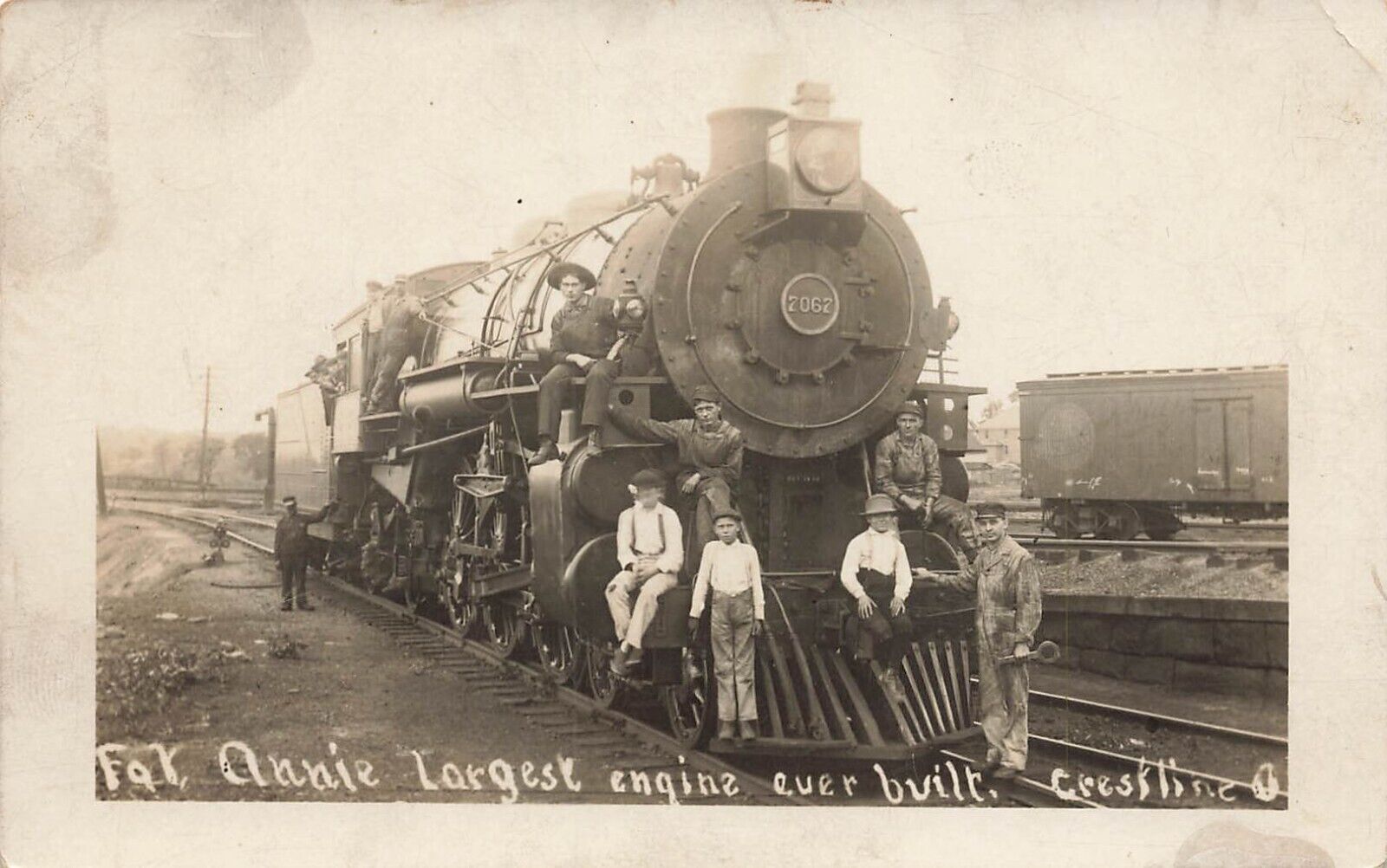 LP81 Crestline Ohio Fat Annie Train Engine RPPC 1908 Postcard