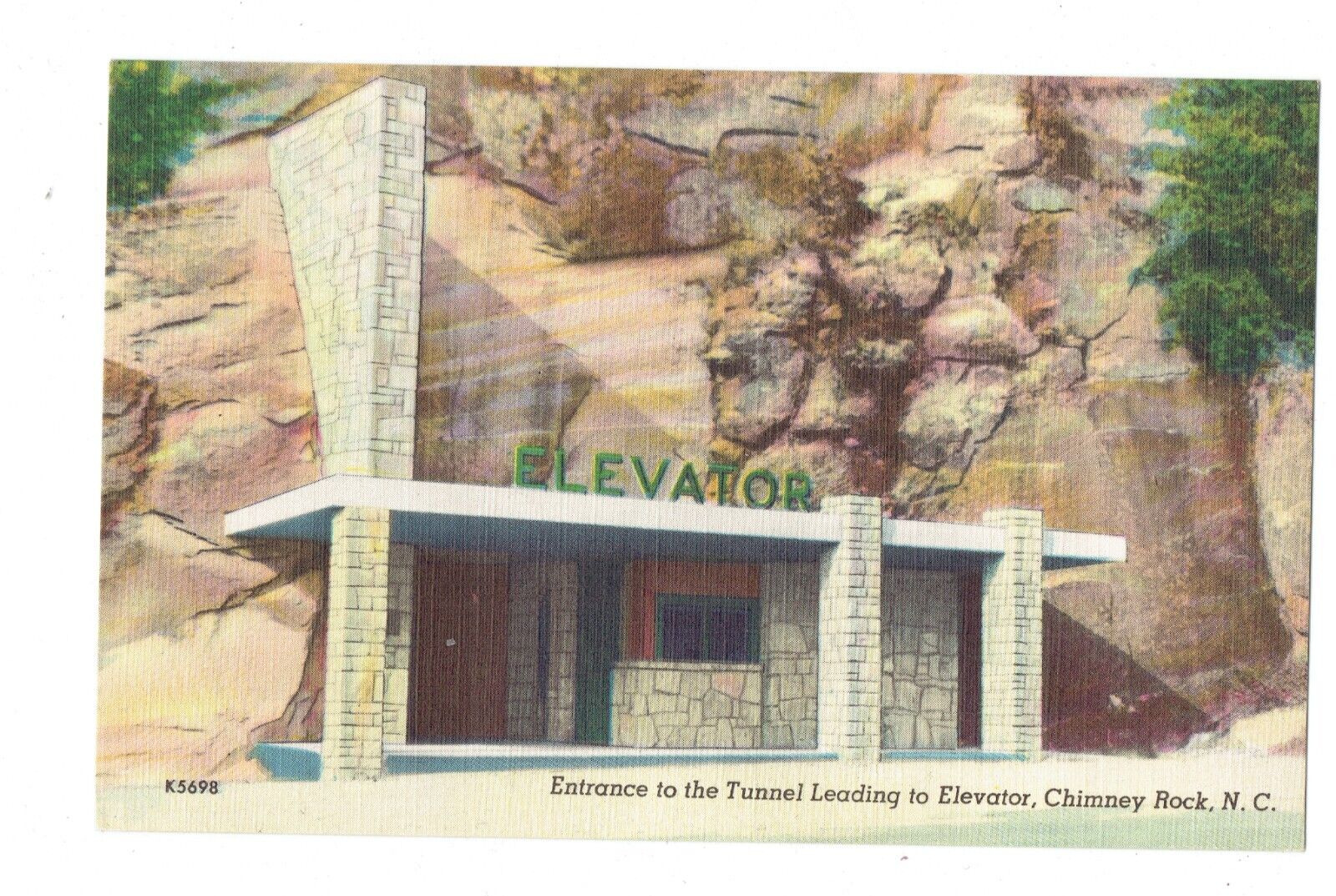 Postcard Vin (1)NC,Chimney Rock Entrance Tunnel Leading/Elevator K5698 UP (676)