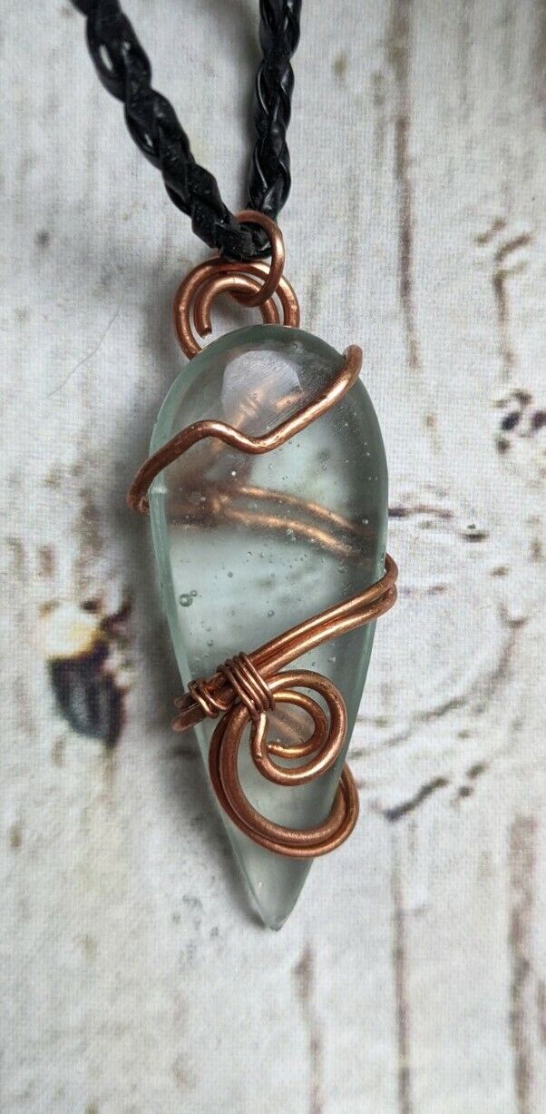 Aquamarine Colored SILICA Copper Wire Wrapped Necklace M2 Crystal *Read Below*