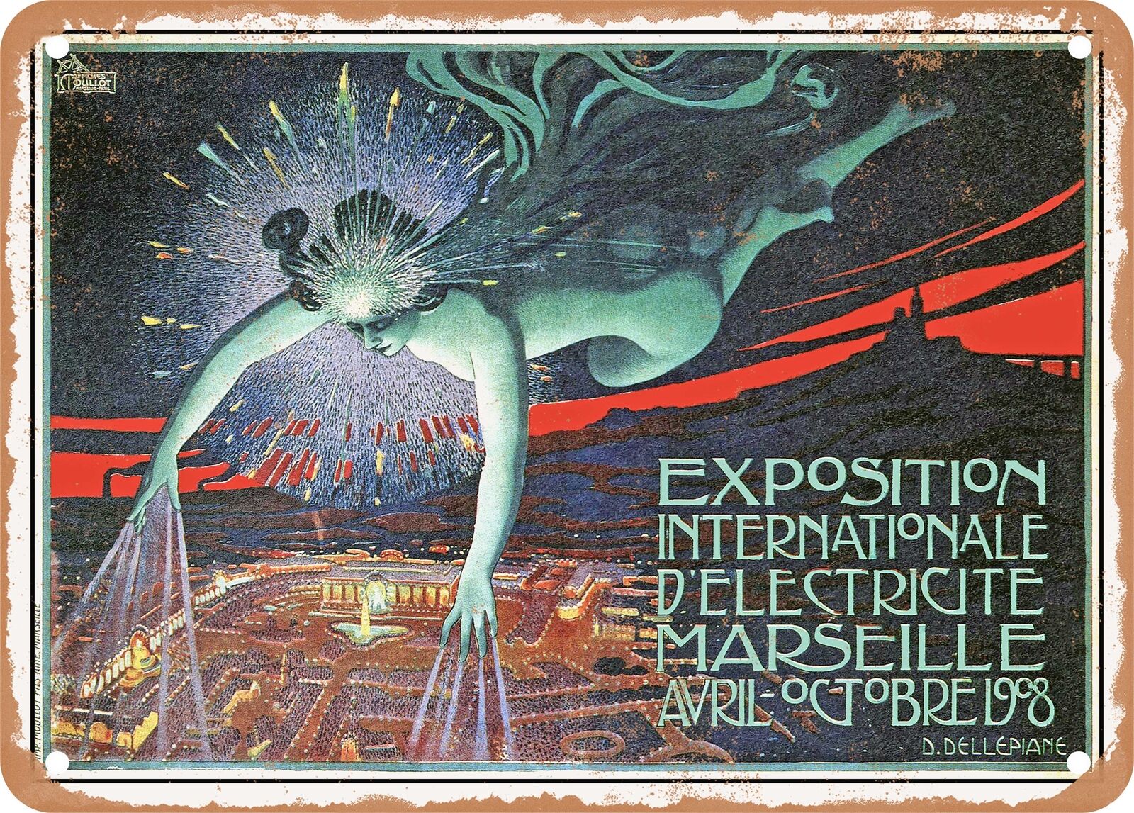 METAL SIGN - 1908 International Electrical Exhibition, Marseille Vintage Ad