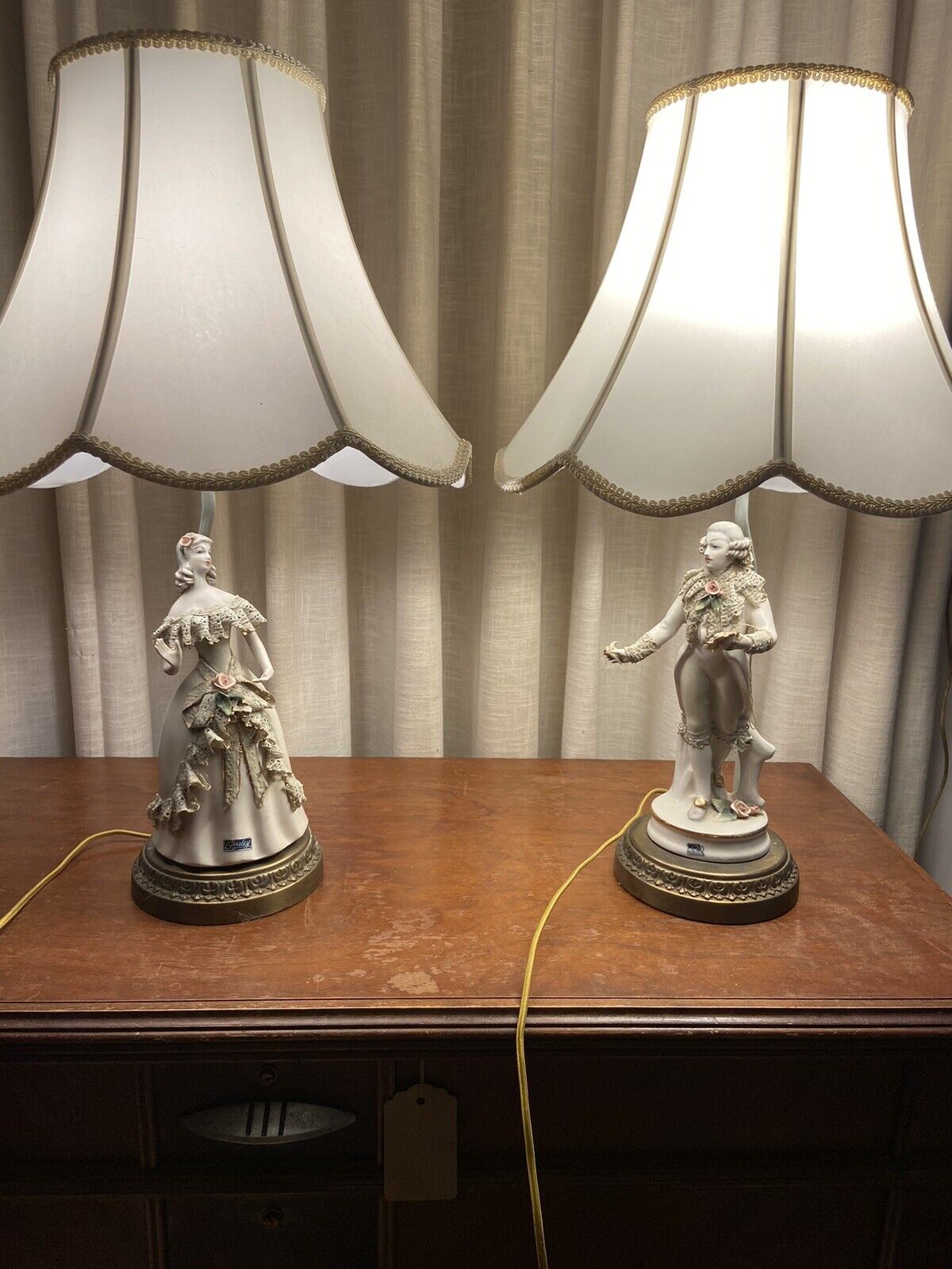 Cordey lace Gentleman And Lady Antique Lamps (Pair)