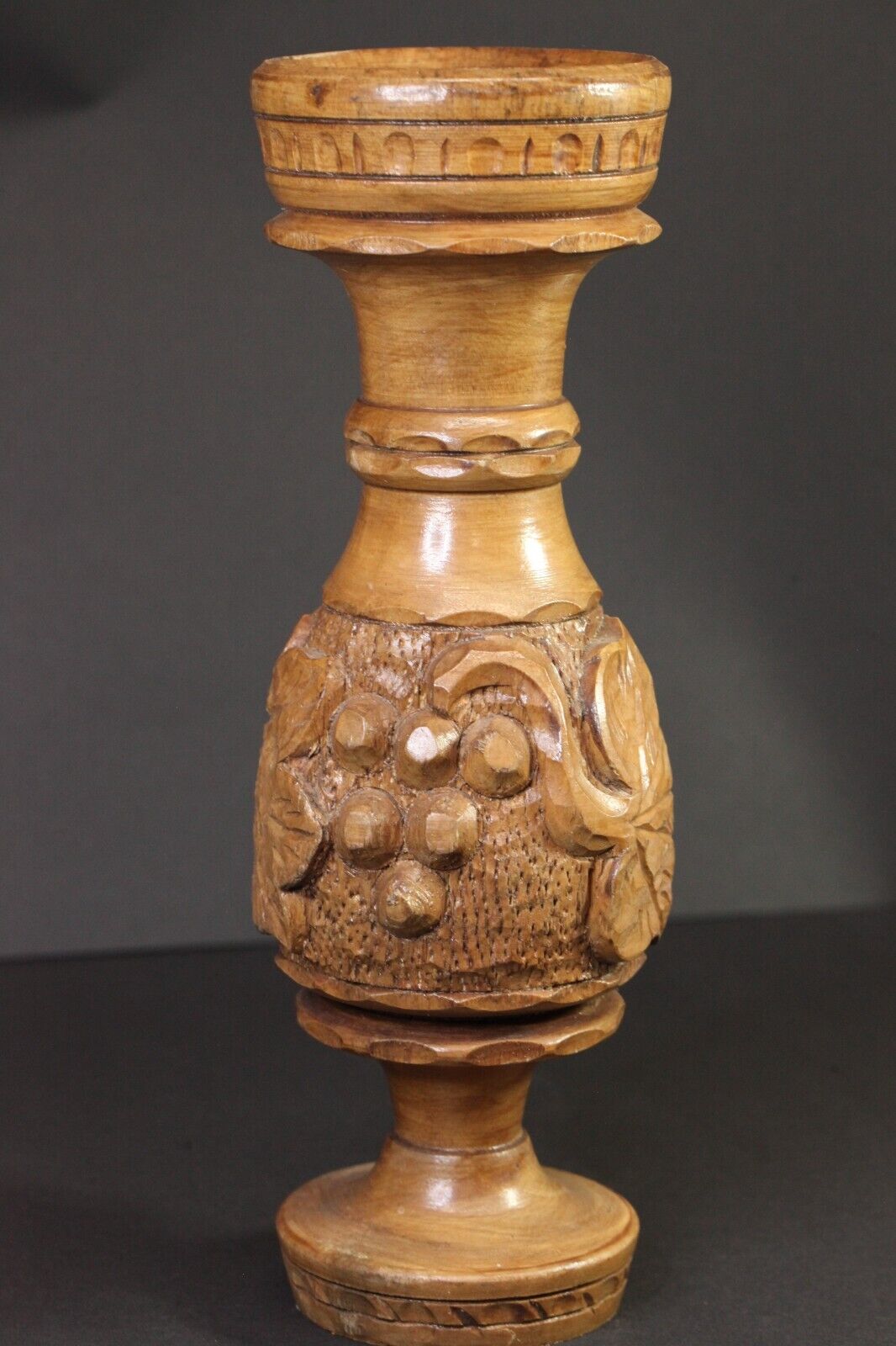 Vintage Carved Wooden Vase H - 30cm USSR ITK Art Handmade in Soviet Prison